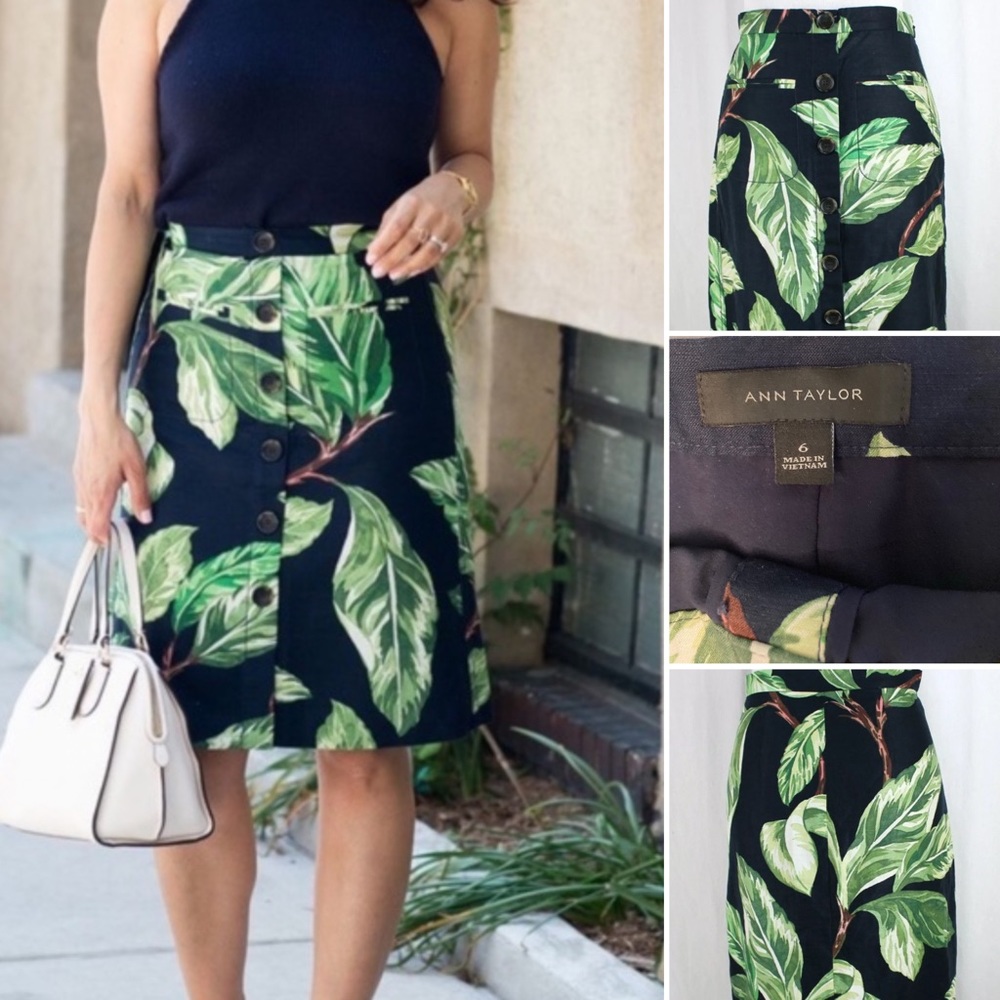 ANN TAYLOR LINEN & COTTON LEAF SKIRT SIZE 6